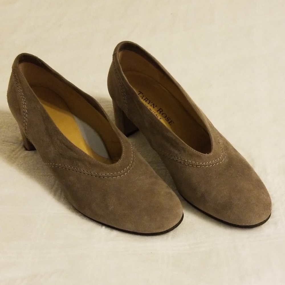 TARYN ROSE Velvety Soft Suede Pumps Taupe 38